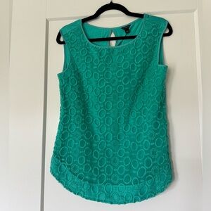 Ann Taylor Turquoise Sleeveless Blouse Embroidery Circle Detail Size S